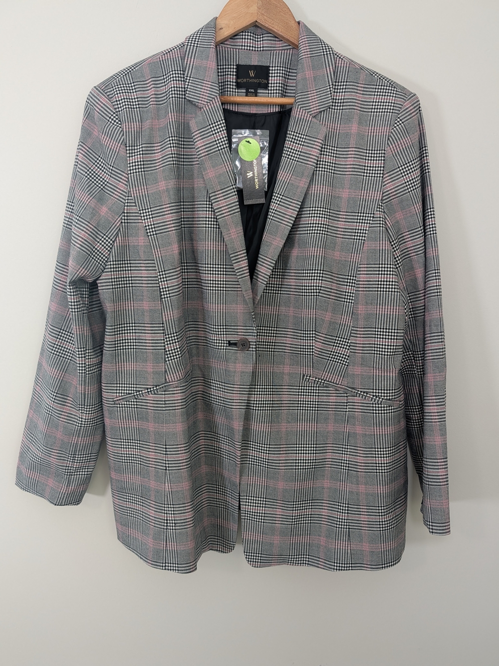 Worthington XXL Plaid Blazer NWT Pink Gray Black Menswear Inspired - Picture 2 of 10